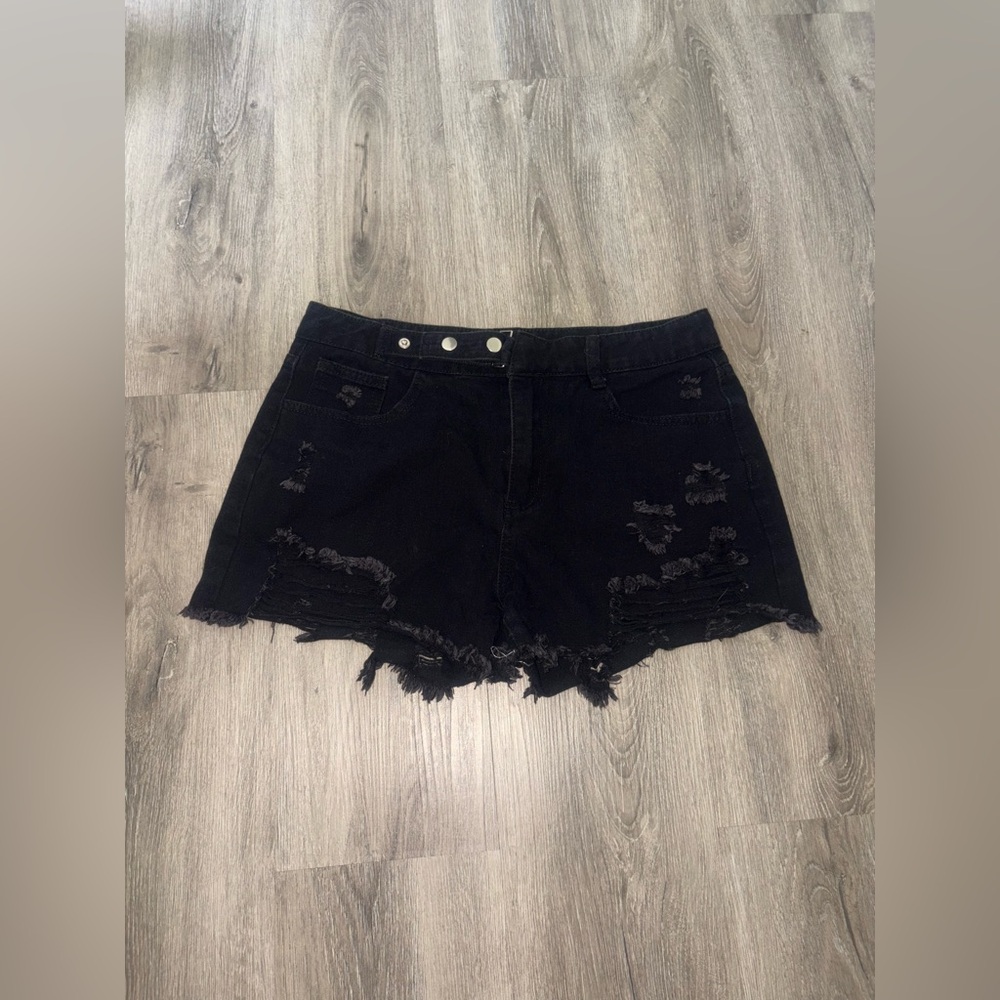 Black Distressed Belted Jean Shorts